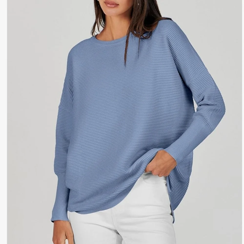 NWOT Blue Ribbed Sweater - Picture 2 of 3